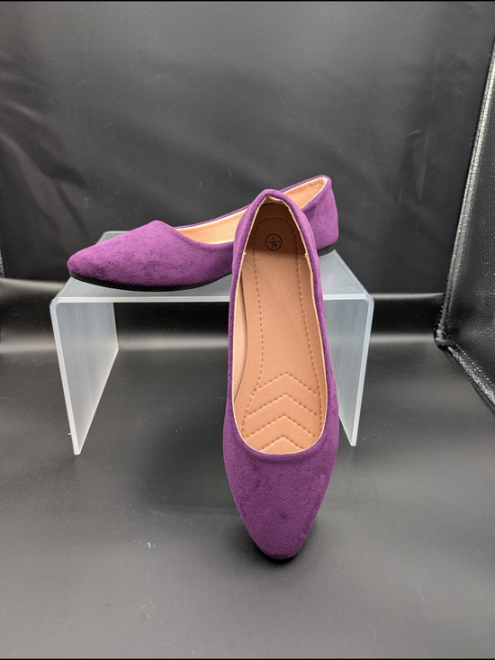 Shoes - Women's Purple Suede Pointed Toe Ballet Flats